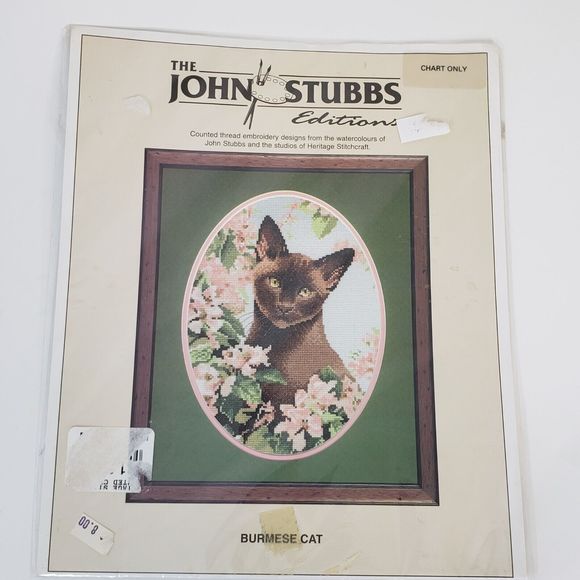 New Sealed John Stubbs Counted Cross Stitch Chart Only Burmese Cat Kitten - Picture 1 of 5